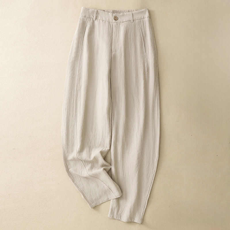 Buddha Stones Pantalones tobilleros casuales de verano con botones y cremallera, estilo harem para mujer, con bolsillo. - Lino - US8-10, UK/AU12-14, EU40-42 (2XL) - image 10