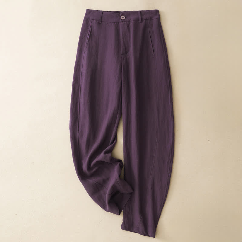 Buddha Stones Pantalones tobilleros casuales de verano con botones y cremallera, estilo harem para mujer, con bolsillo. - RebeccaPurple - US8-10, UK/AU12-14, EU40-42 (2XL) - image 0