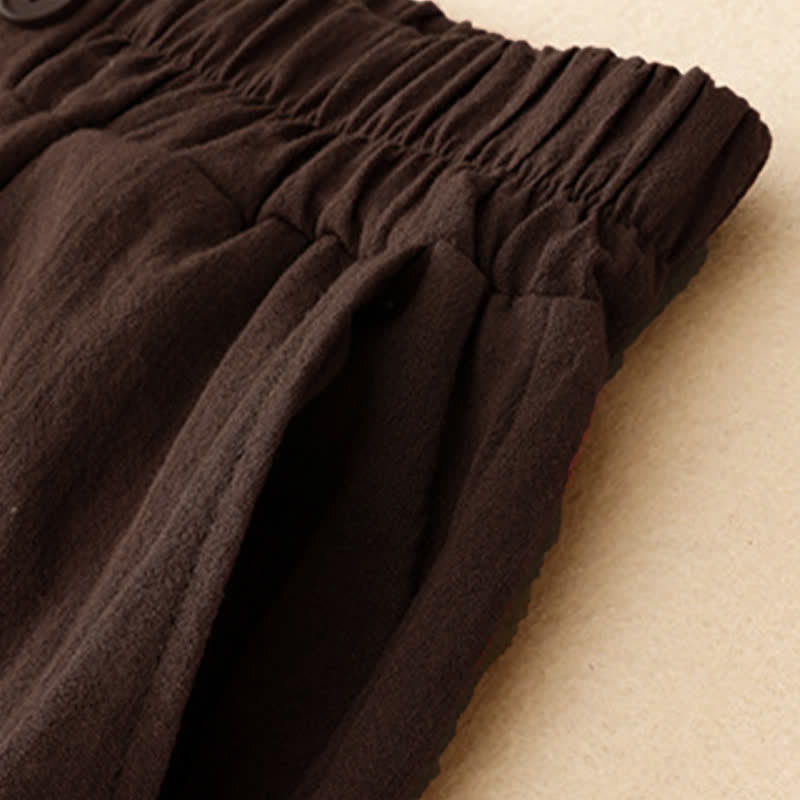 Buddha Stones Pantalones cortos casuales de verano con bordado liso para mujer, estilo harem con bolsillo. - image 17