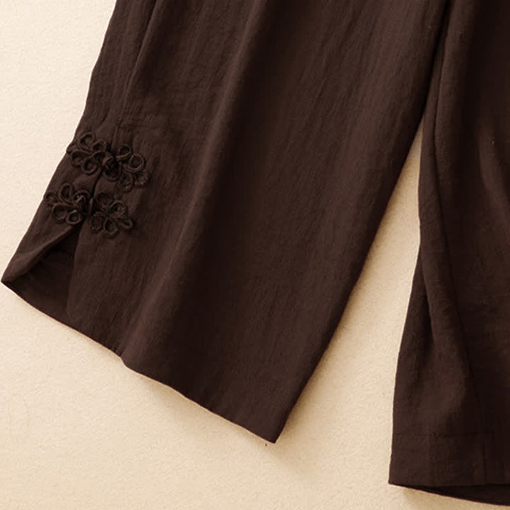 Buddha Stones Pantalones cortos casuales de verano con bordado liso para mujer, estilo harem con bolsillo. - image 19
