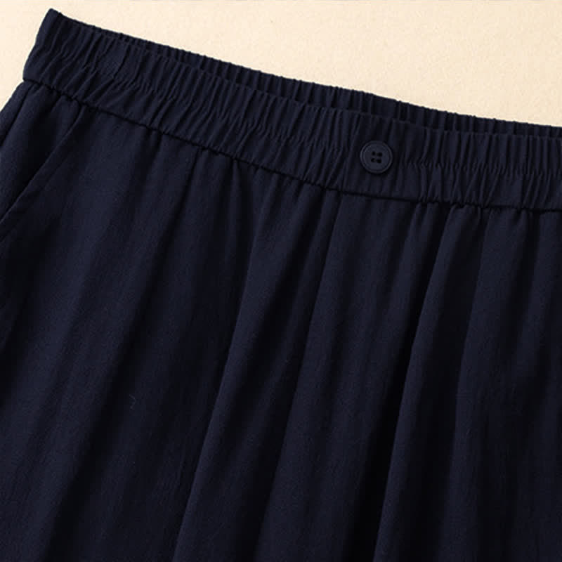 Buddha Stones Pantalones cortos casuales de verano con bordado liso para mujer, estilo harem con bolsillo. - image 11