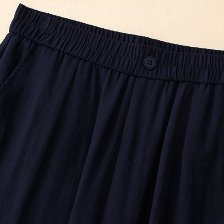 Buddha Stones Pantalones cortos casuales de verano con bordado liso para mujer, estilo harem con bolsillo. - image 11