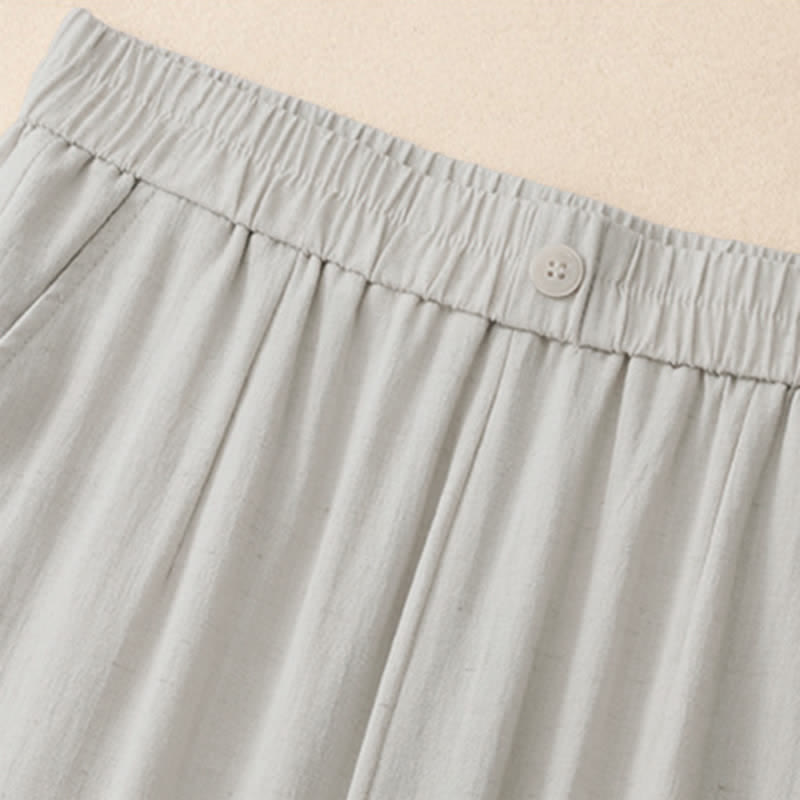 Buddha Stones Pantalones cortos casuales de verano con bordado liso para mujer, estilo harem con bolsillo. - image 3