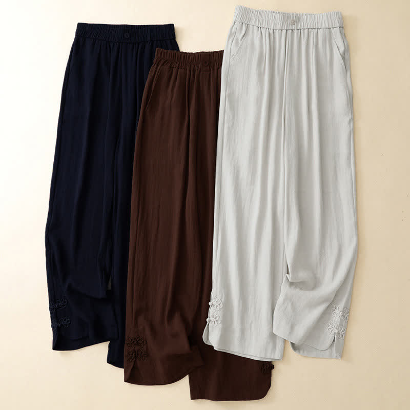 Buddha Stones Pantalones cortos casuales de verano con bordado liso para mujer, estilo harem con bolsillo. - image 22