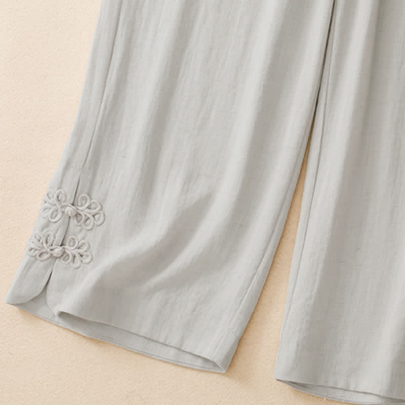 Buddha Stones Pantalones cortos casuales de verano con bordado liso para mujer, estilo harem con bolsillo. - image 6