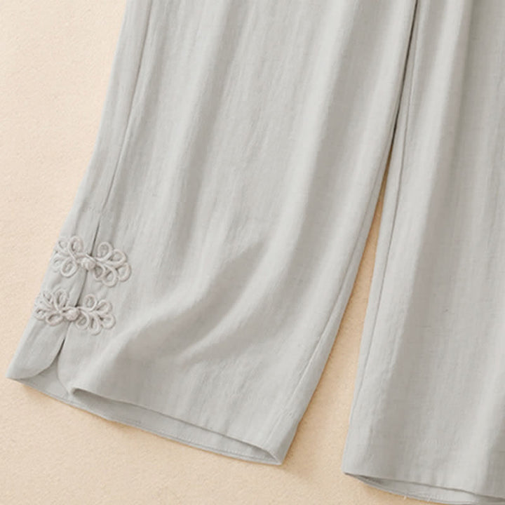 Buddha Stones Pantalones cortos casuales de verano con bordado liso para mujer, estilo harem con bolsillo. - image 6