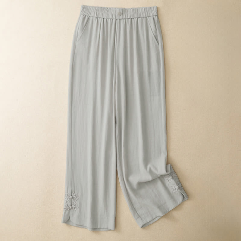 Buddha Stones Pantalones cortos casuales de verano con bordado liso para mujer, estilo harem con bolsillo. - image 1
