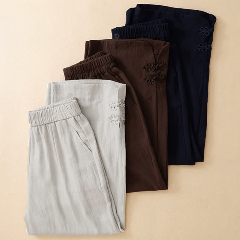 Buddha Stones Pantalones cortos casuales de verano con bordado liso para mujer, estilo harem con bolsillo. - image 20