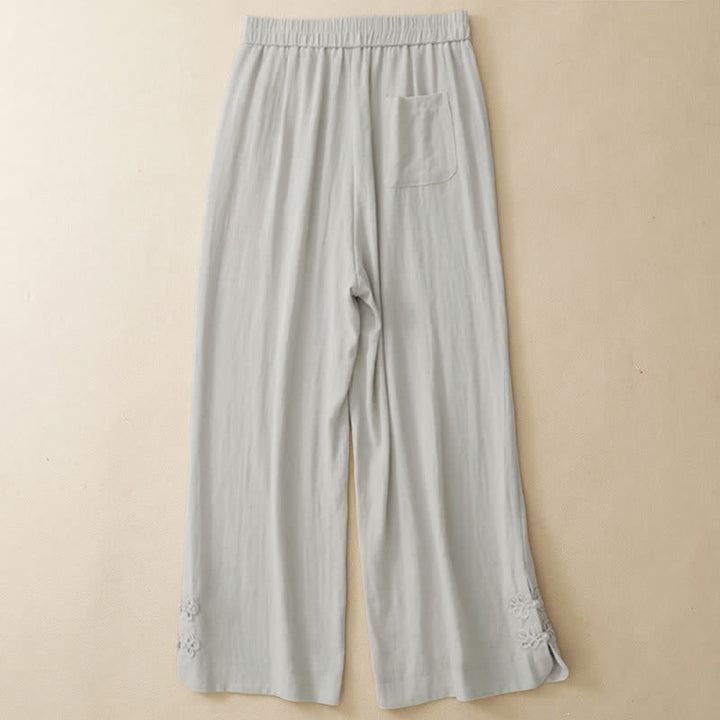 Buddha Stones Pantalones cortos casuales de verano con bordado liso para mujer, estilo harem con bolsillo. - image 2