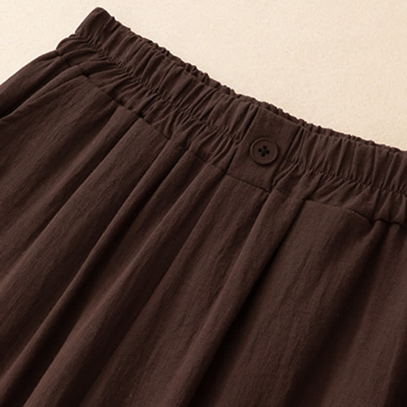 Buddha Stones Pantalones cortos casuales de verano con bordado liso para mujer, estilo harem con bolsillo. - image 16