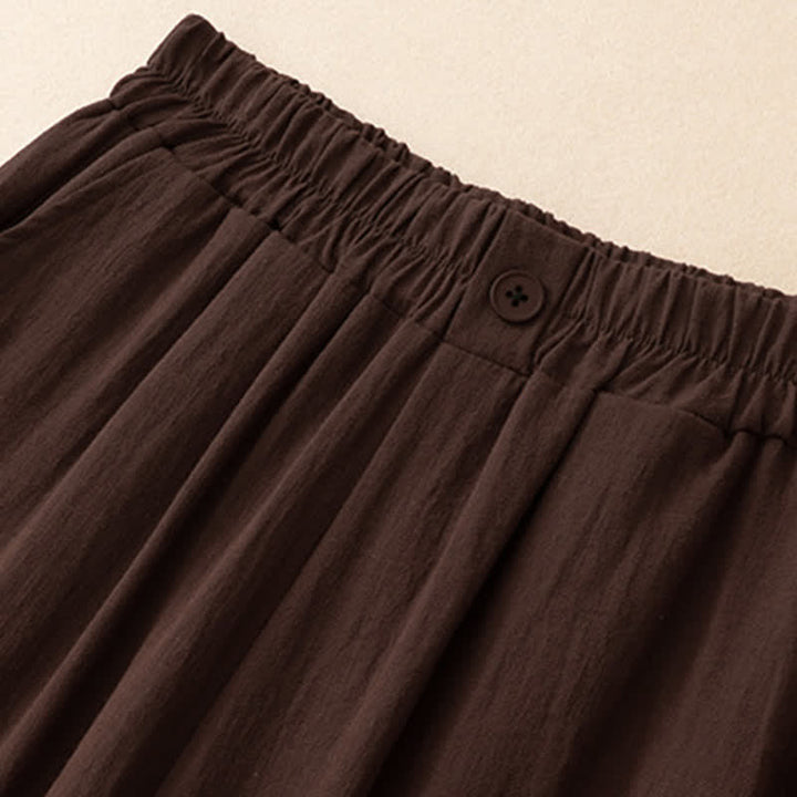 Buddha Stones Pantalones cortos casuales de verano con bordado liso para mujer, estilo harem con bolsillo. - image 16