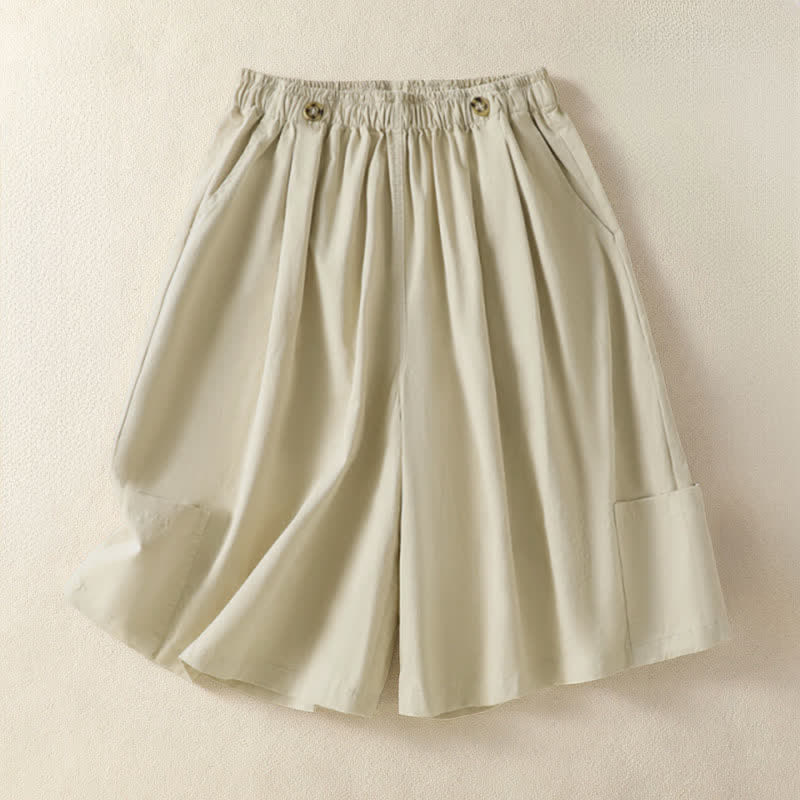 Buddha Stones Pantalones cortos minimalistas de verano para mujer con bolsillo. - Trigo - US8-10, UK/AU12-14, EU40-42 (2XL) - image 0