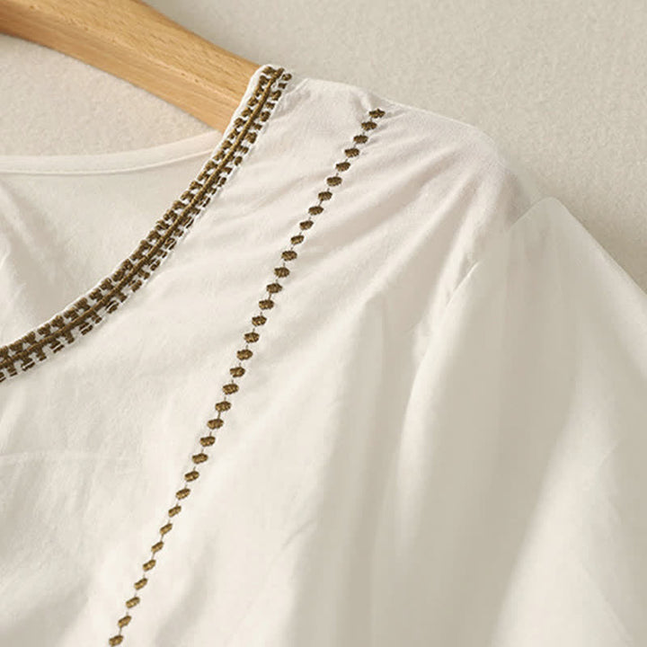 Buddha Stones Camisa de manga corta para mujer, estilo bohemio casual de verano, con botones, color liso y volantes, manga acampanada. - image 19