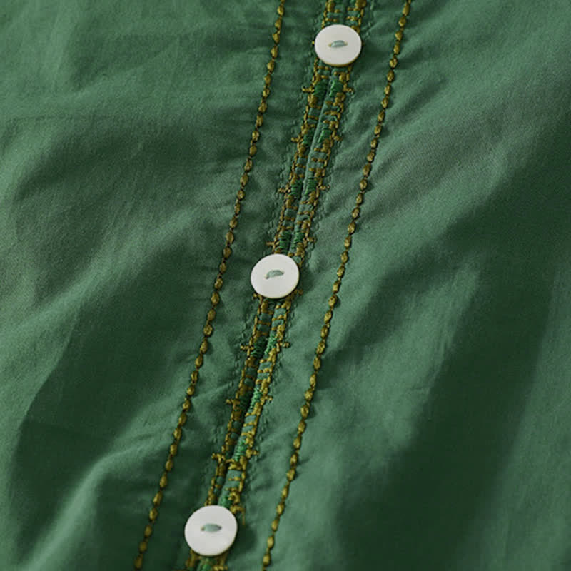 Buddha Stones Camisa de manga corta para mujer, estilo bohemio casual de verano, con botones, color liso y volantes, manga acampanada. - image 2
