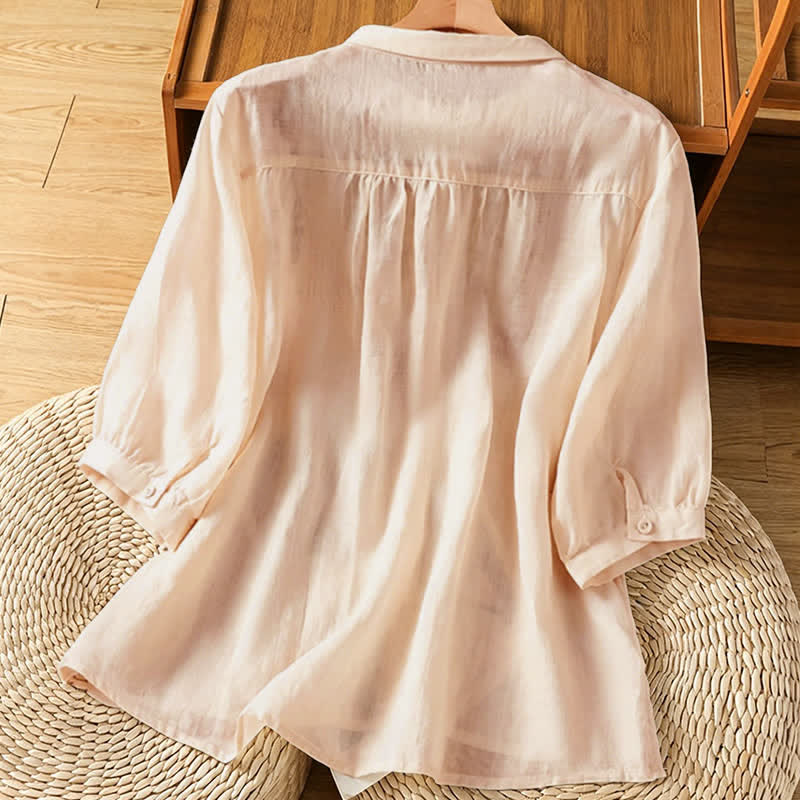 Buddha Stones Camisas de manga corta para mujer con bordado floral estilo vintage para verano - image 1