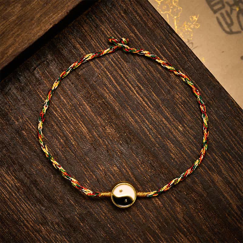 Buddha Stones Pulsera trenzada protectora de cordón fino colorido con diseño Yin Yang tejido a mano - 19 cm - image 0