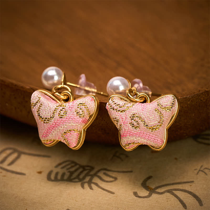 Buddha Stones Pendientes de estilo chino vintage con perlas brocadas y mariposas, diseño Song Brocade, estilo vintage. - image 1