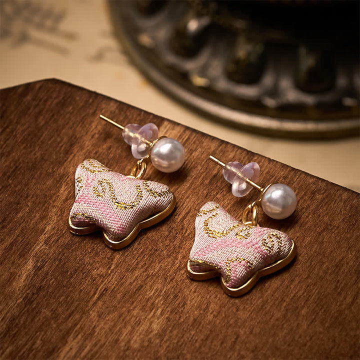 Buddha Stones Pendientes de estilo chino vintage con perlas brocadas y mariposas, diseño Song Brocade, estilo vintage. - image 3