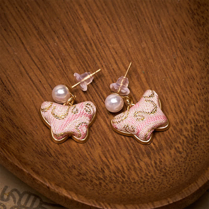 Buddha Stones Pendientes de estilo chino vintage con perlas brocadas y mariposas, diseño Song Brocade, estilo vintage. - image 2