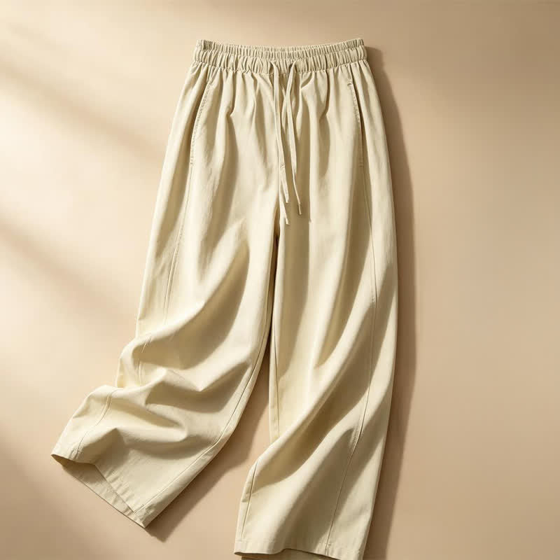 Buddha Stones Pantalones de verano informales minimalistas con cordón ajustable, color liso, hasta el tobillo, para mujer, pierna ancha, con bolsillo. - image 1