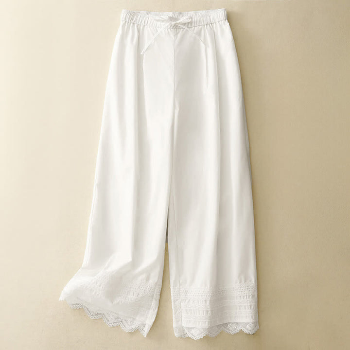 Buddha Stones Pantalones tobilleros elegantes e informales de verano con cordón ajustable y dobladillo ribeteado de encaje para mujer. - Blanco - US8-10, UK/AU12-14, EU40-42 (2XL) - image 10