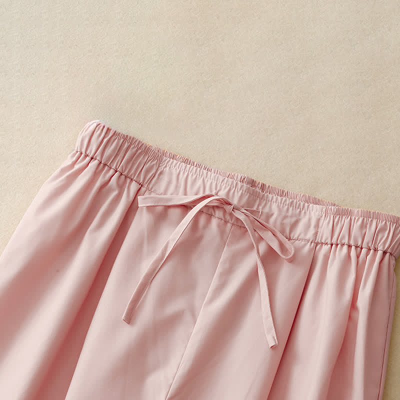Buddha Stones Pantalones tobilleros elegantes e informales de verano con cordón ajustable y dobladillo ribeteado de encaje para mujer. - image 2