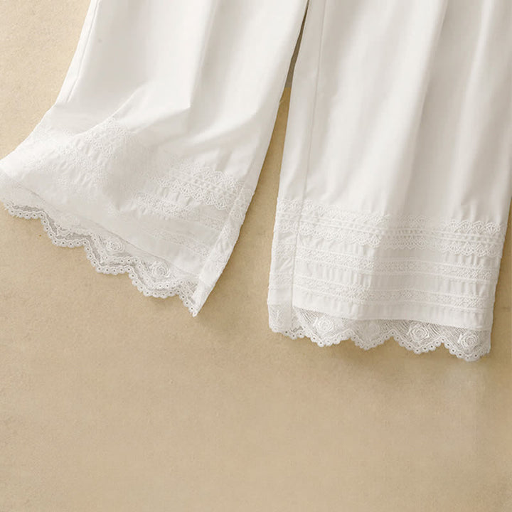 Buddha Stones Pantalones tobilleros elegantes e informales de verano con cordón ajustable y dobladillo ribeteado de encaje para mujer. - image 13