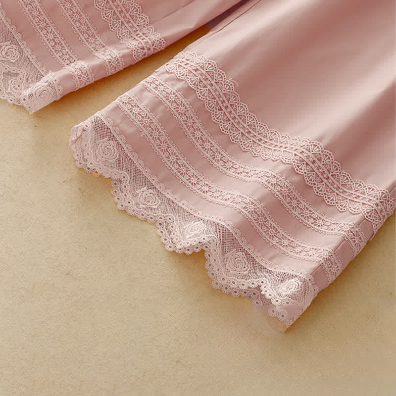 Buddha Stones Pantalones tobilleros elegantes e informales de verano con cordón ajustable y dobladillo ribeteado de encaje para mujer. - image 7