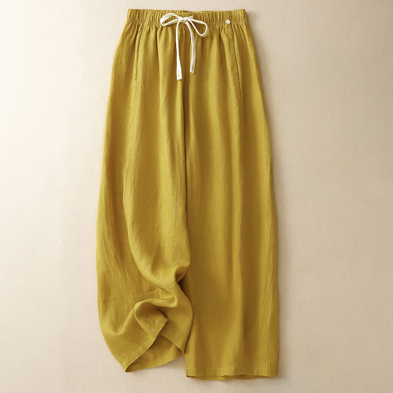 Buddha Stones Pantalones de verano informales minimalistas con cordón ajustable, color liso, hasta el tobillo, para mujer, pierna recta, con bolsillo. - vara de oro - US8-10, UK/AU12-14, EU40-42 (2XL) - image 0