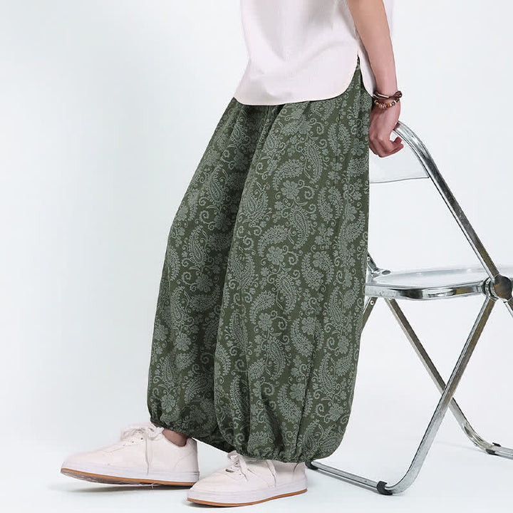 Buddha Stones Pantalones capri de verano estilo boho casual con cordón y estampado paisley para hombre, estilo harem con bolsillo. - image 5