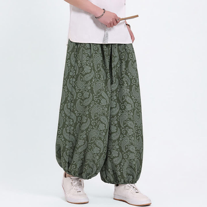 Buddha Stones Pantalones capri de verano estilo boho casual con cordón y estampado paisley para hombre, estilo harem con bolsillo. - image 3