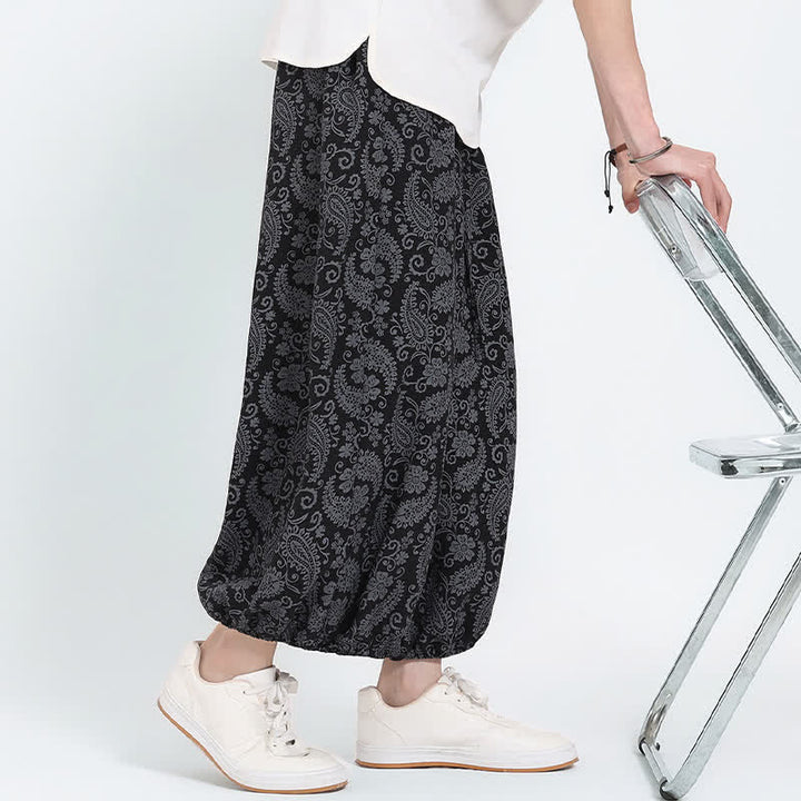 Buddha Stones Pantalones capri de verano estilo boho casual con cordón y estampado paisley para hombre, estilo harem con bolsillo. - image 11