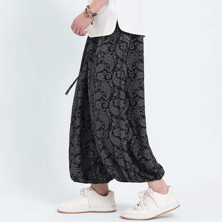 Buddha Stones Pantalones capri de verano estilo boho casual con cordón y estampado paisley para hombre, estilo harem con bolsillo. - image 10