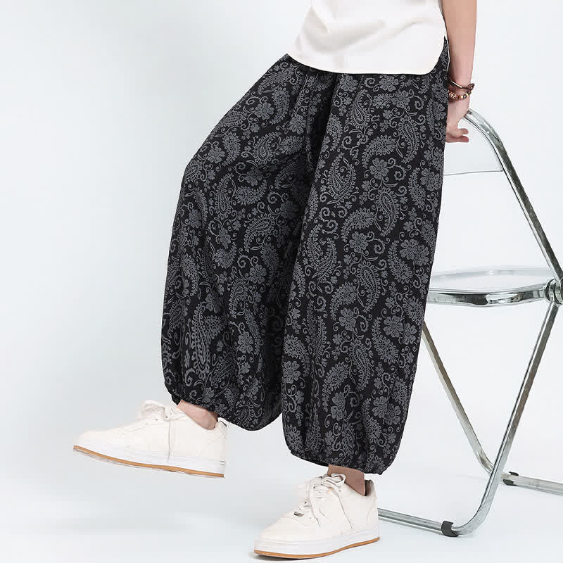 Buddha Stones Pantalones capri de verano estilo boho casual con cordón y estampado paisley para hombre, estilo harem con bolsillo. - image 12