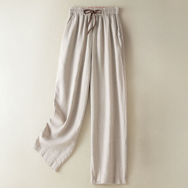 Buddha Stones Pantalones tobilleros minimalistas informales de verano con cordón ajustable para mujer, estilo harem con bolsillo. - Beige - US8-10, UK/AU12-14, EU40-42 (2XL) - image 0