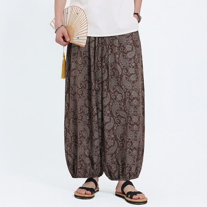 Buddha Stones Pantalones capri de verano estilo boho casual con cordón y estampado paisley para hombre, estilo harem con bolsillo. - image 14