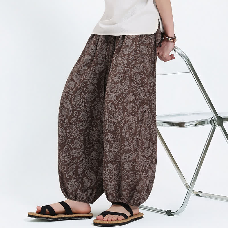 Buddha Stones Pantalones capri de verano estilo boho casual con cordón y estampado paisley para hombre, estilo harem con bolsillo. - image 20