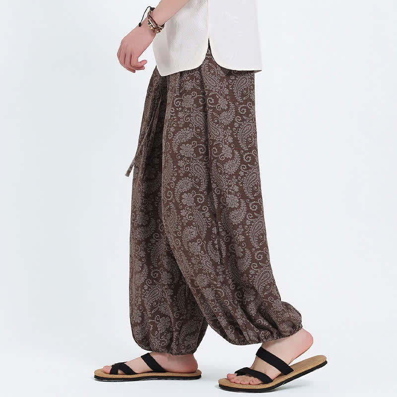 Buddha Stones Pantalones capri de verano estilo boho casual con cordón y estampado paisley para hombre, estilo harem con bolsillo. - image 17