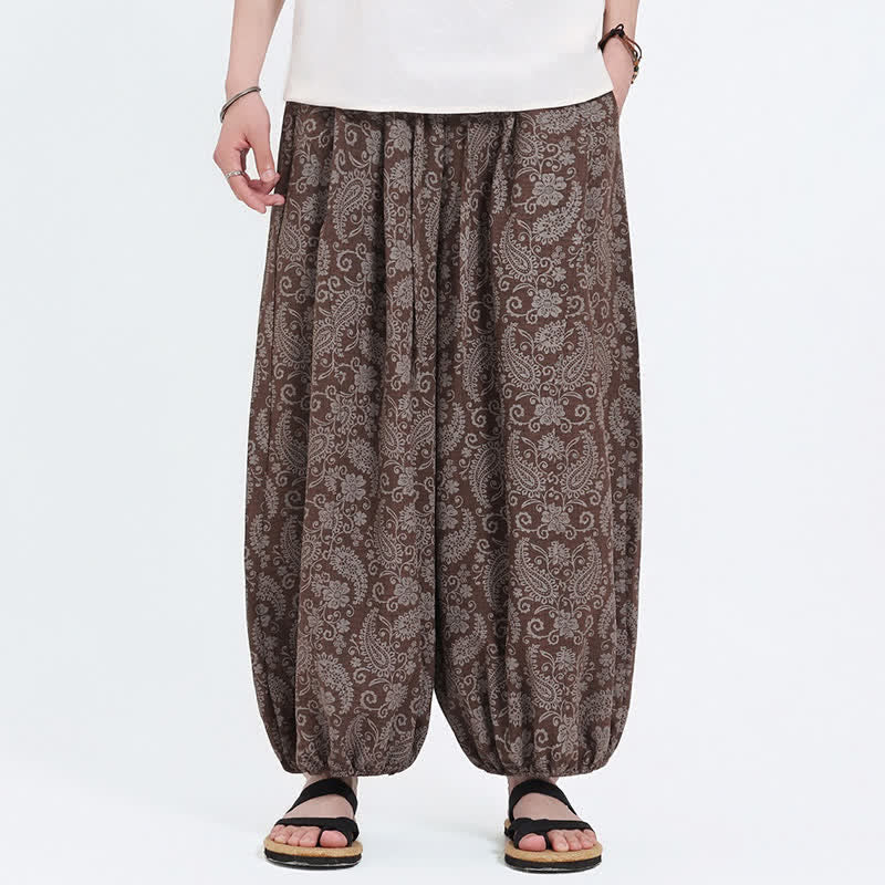 Buddha Stones Pantalones capri de verano estilo boho casual con cordón y estampado paisley para hombre, estilo harem con bolsillo. - Tierra de siena - US/UK/AU46, EU56 (5XL) - image 13