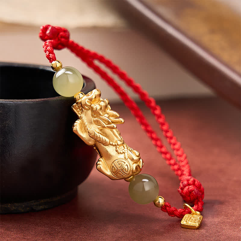 Buddha Stones Pulsera de hilo rojo con el carácter Pi Xiu Fu de cobre para la buena suerte - Hilo rojo (Protección♥Suerte) - image 0