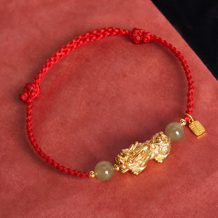 Buddha Stones Pulsera de hilo rojo con el carácter Pi Xiu Fu de cobre para la buena suerte - image 4