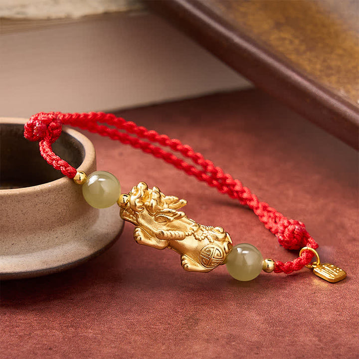 Buddha Stones Pulsera de hilo rojo con el carácter Pi Xiu Fu de cobre para la buena suerte - image 2