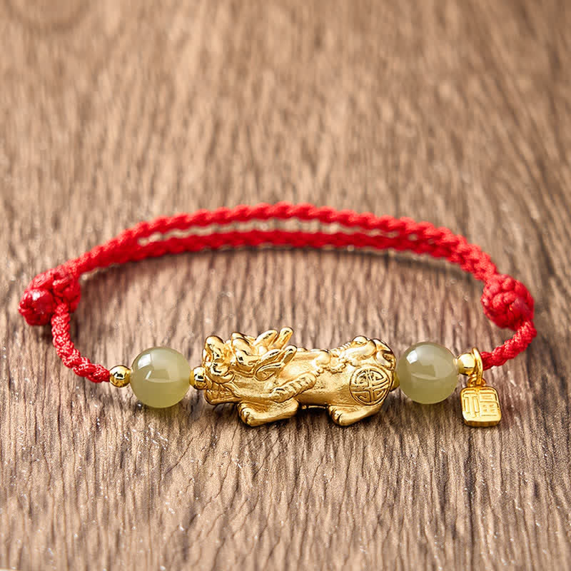 Buddha Stones Pulsera de hilo rojo con el carácter Pi Xiu Fu de cobre para la buena suerte - image 3