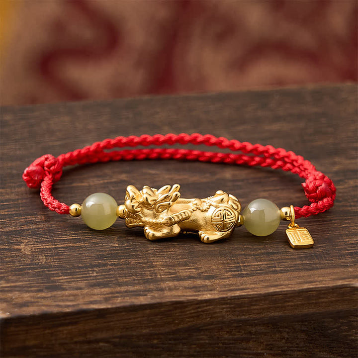 Buddha Stones Pulsera de hilo rojo con el carácter Pi Xiu Fu de cobre para la buena suerte - image 3
