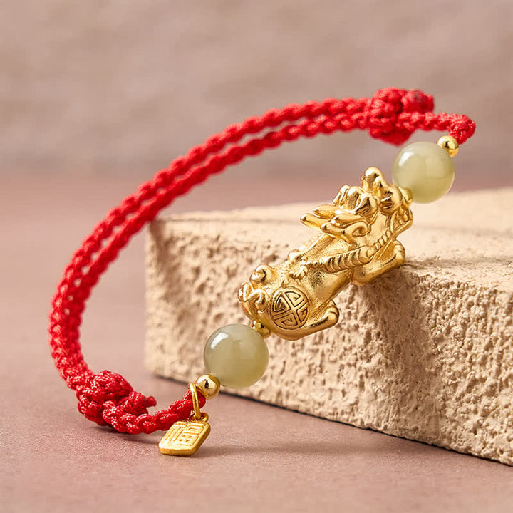 Buddha Stones Pulsera de hilo rojo con el carácter Pi Xiu Fu de cobre para la buena suerte - image 5