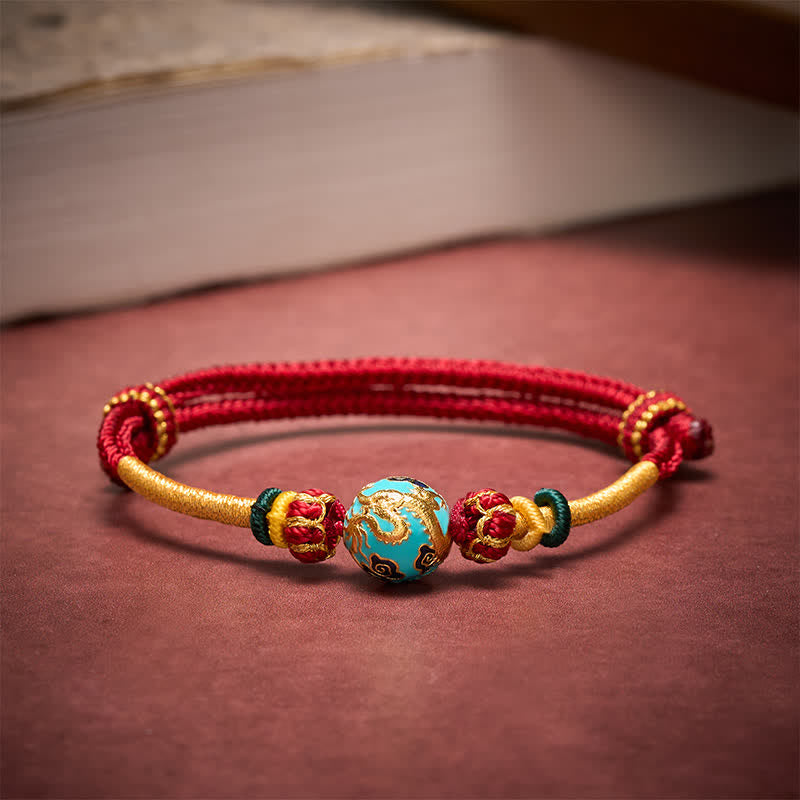 Buddha Stones Pulsera trenzada de hilo rojo con cuentas de dragón de cobre - image 12