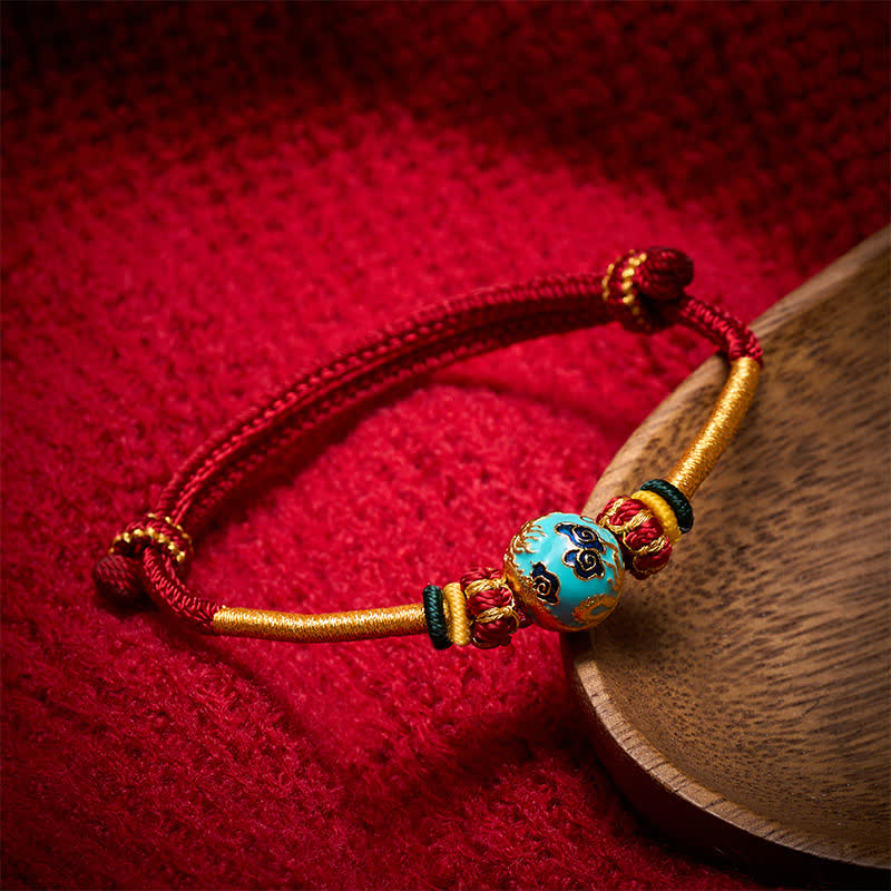 Buddha Stones Pulsera trenzada de hilo rojo con cuentas de dragón de cobre - Cordón rojo oscuro (circunferencia de la muñeca: 15–20 cm) - Cuenta de fénix - image 10