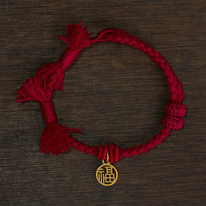 Buddha Stones Pulsera de hilo rojo con loto de cobre para un nuevo comienzo - Cordón rojo oscuro (circunferencia de la muñeca: 14–17 cm) - PERSONAJE FU - image 6