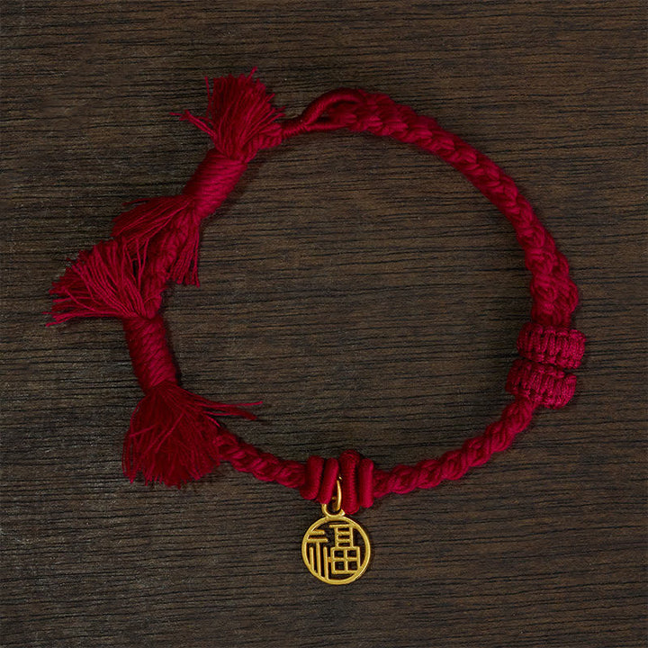 Buddha Stones Pulsera de hilo rojo con loto de cobre para un nuevo comienzo - Cordón rojo oscuro (circunferencia de la muñeca: 14–17 cm) - PERSONAJE FU - image 6