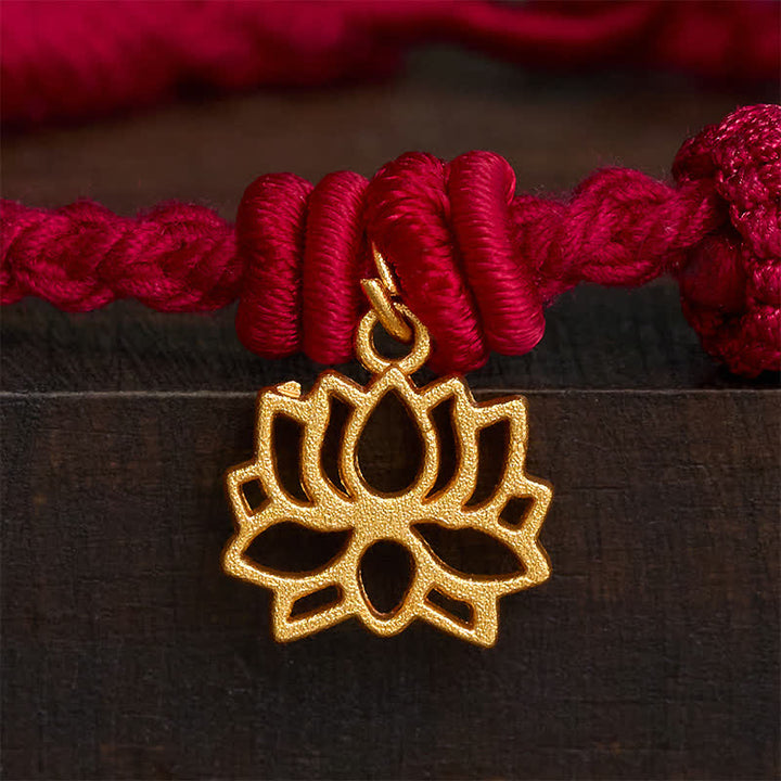 Buddha Stones Pulsera de hilo rojo con loto de cobre para un nuevo comienzo - image 3
